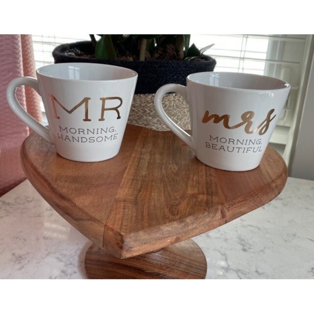 Mud Pie Mr & Mrs Good Morning Coffee Mug Set Wedding Engagement Anniversary•EUC
